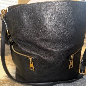Black Leather Designer Shoulder Bag with Gold Hardware